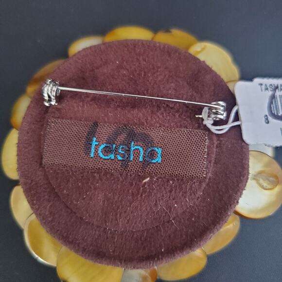 Tasha For Nordstrom Mother of Pearl Disc Blooming Flower Pin Brooch New with Tag - Picture 7 of 8